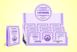 Ayurvedic backflow cones in lavender for relaxation, featuring 12 packets with a soothing smoke waterfall effect.