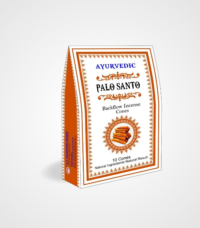 Ayurvedic Backflow Cones of Palo Santo in a box of 12 packets, ideal for meditation and wellness rituals.