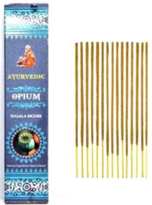 AYURVEDIC Opium Incense box containing 12 packets, ideal for meditation, relaxation, and enhancing home ambiance.