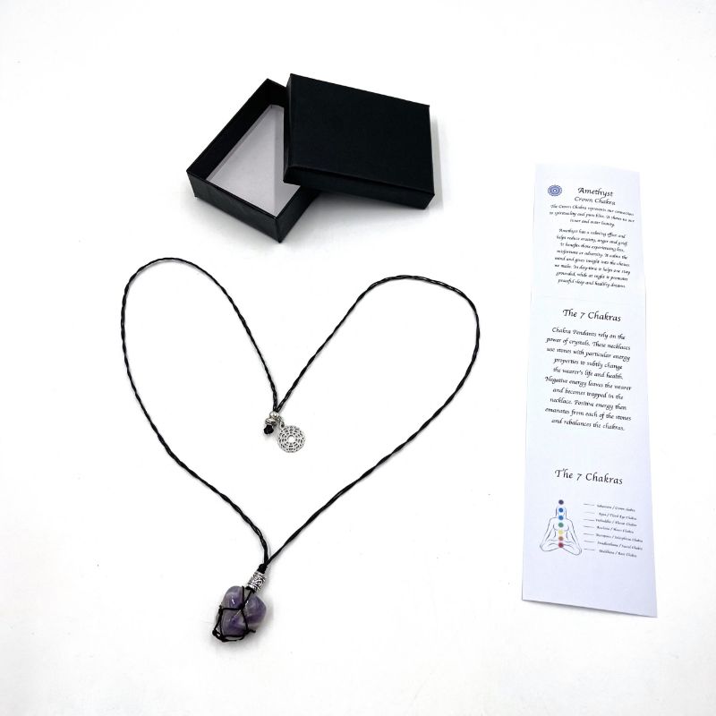 Braided Stone Amethyst Necklace featuring elegant natural amethyst strands, 75cm long, perfect for stylish accessorizing.