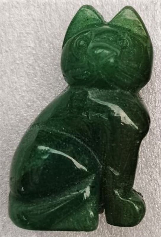 Handcrafted 2-inch aventurine cat figurine, promoting prosperity and serenity with its unique green hues. Perfect for decor and gifting.