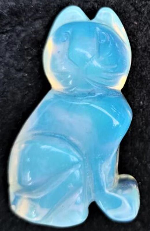 Opalite Cat figurine, 2-inch, showcasing translucent gemstone glow, ideal for home decor and calming ambiance.