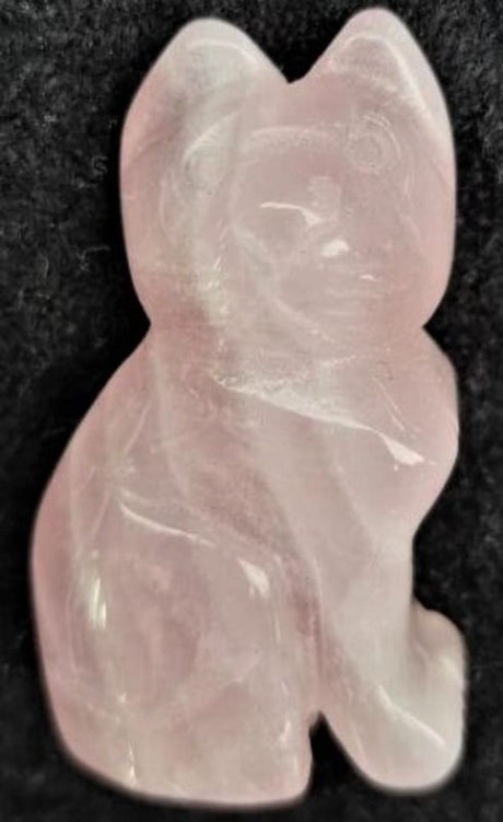 Rose quartz cat figurine standing 2 inches tall, symbolizing love and tranquility in a gorgeous pink hue.