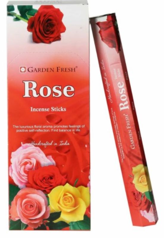 Delightful Garden Fresh Rose incense in a box of 6 packs, perfect for relaxation and enhancing ambiance.