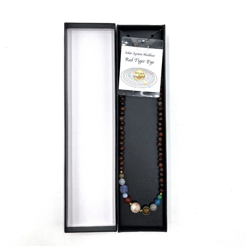 Solar System Necklace featuring 0.6cm Red Tiger Eye beads, blending cosmic beauty with elegance for every occasion.