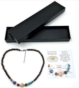 Solar System Necklace featuring 0.6cm Red Tiger Eye beads, symbolizing strength and elegance in celestial jewelry.