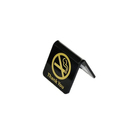 Elegant black and gold folded no smoking sign, displaying a polite message and symbol, ideal for various venues.