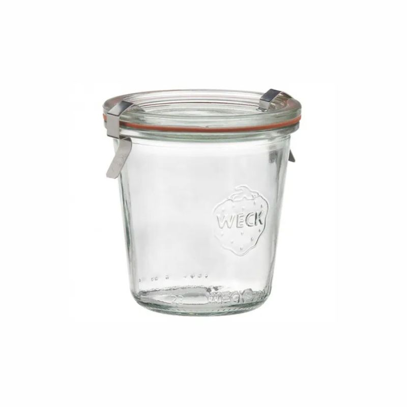 Set of 12 Weck glass jars with lids, 60x70mm, ideal for preserves, desserts, and stylish presentation.