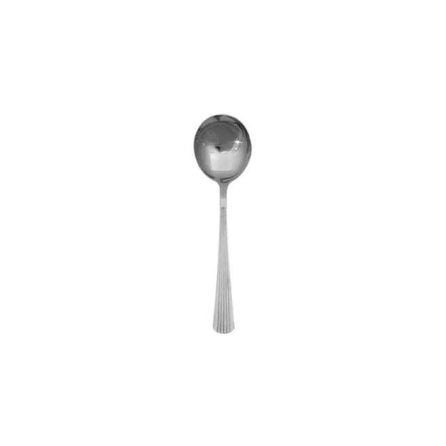 Set of 12 elegant soup spoons, 185mm stainless steel, rust-resistant, ergonomic design for comfortable use.