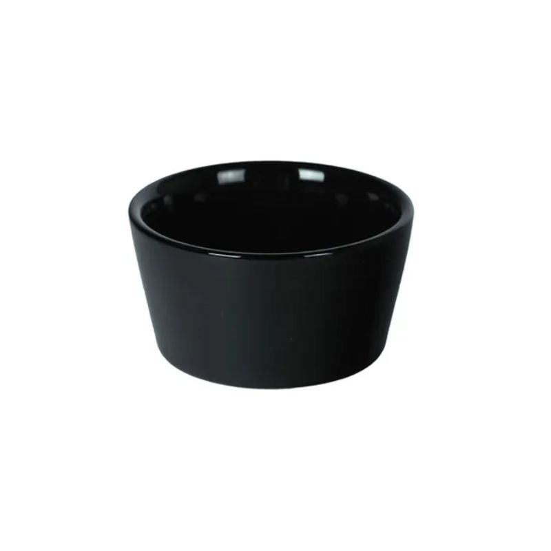 Small black ceramic ramekin by BIA, measuring D7.2 x H4cm, ideal for stylish serving of sauces and desserts.