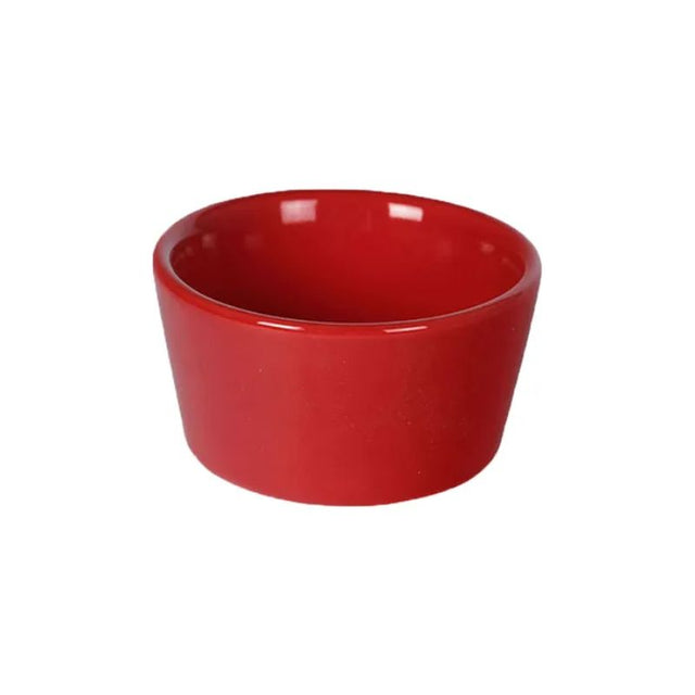 Small red ceramic ramekin measuring 7.2cm in diameter and 4cm in height, perfect for individual servings and stylish presentations.