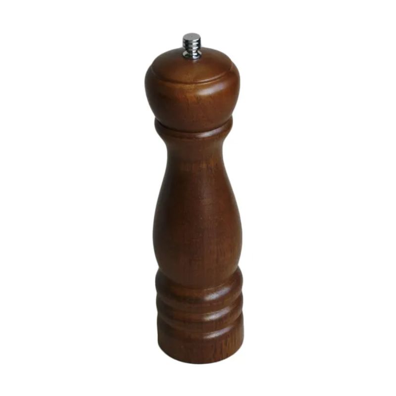 Elegant 20cm wooden pepper mill with easy grinding mechanism, perfect for fresh seasoning in any kitchen.