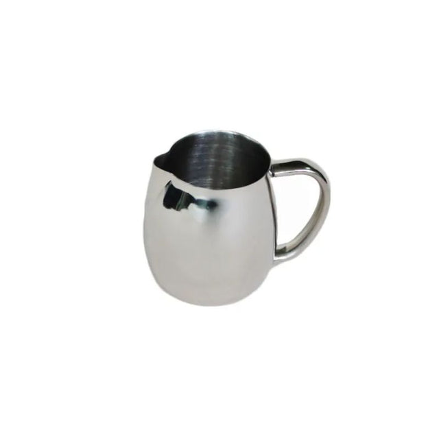 Elegant bell-shaped 700ml stainless steel milk jug, perfect for serving milk or cream at gatherings and adding style to your table.