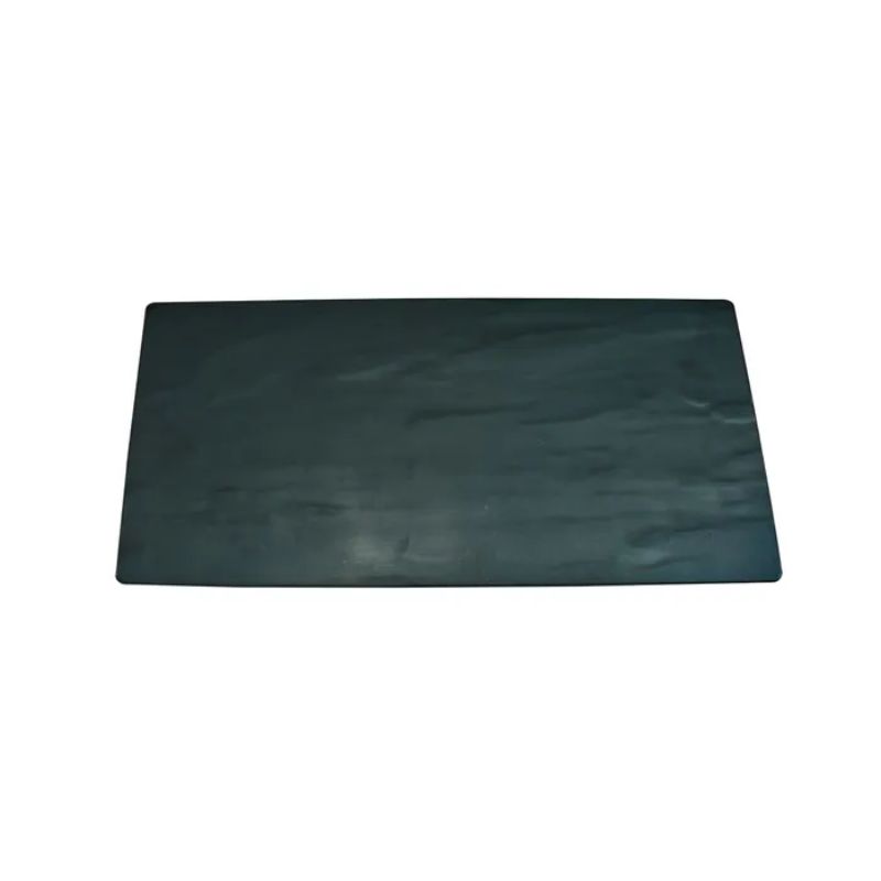 Sleek black melamine tray (21x48cm) with a slate look, perfect for serving appetizers or drinks at any event.