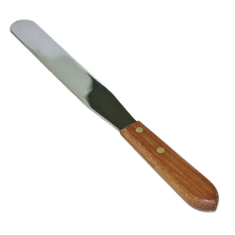 High-quality 10cm stainless steel spatula with a wooden handle, ideal for flipping and serving various foods comfortably.