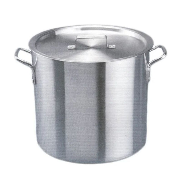 Premier 10L Aluminium Stockpot with a sturdy cover, even heat distribution, and durable 5mm sandwich base for simmering and boiling.