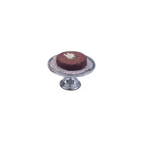 Elegant 30cm stainless steel cake stand, 18.5cm high, perfect for showcasing desserts at special occasions.