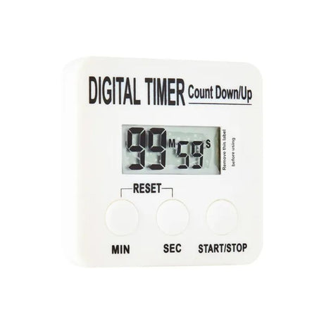 Digital timer LCD with clear display, loud alarm, and magnetic clip; perfect for cooking or workouts, counts up to 99:59.