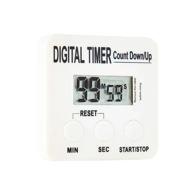 Digital timer LCD with clear display, loud alarm, and magnetic clip; perfect for cooking or workouts, counts up to 99:59.