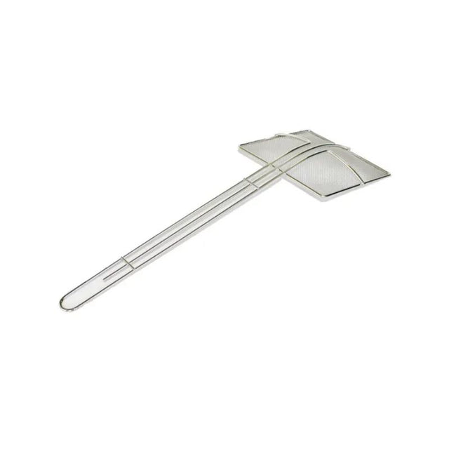 Fine mesh skimmer with a 160mm diameter and 350mm handle for safe straining of soups, stocks, and sauces.