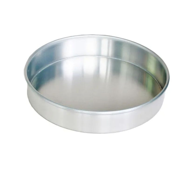 Round aluminium cake pan (250mm x 45mm) with loose base for easy release, ideal for layer cakes and cheesecakes.