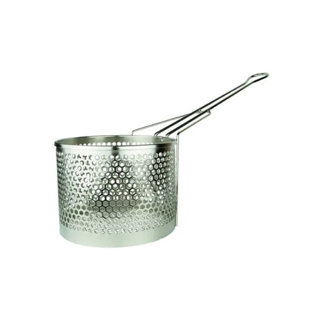 Round Fry Basket 200mm with chrome plating, 150mm deep design, comfortable handle, ideal for frying and easy storage.