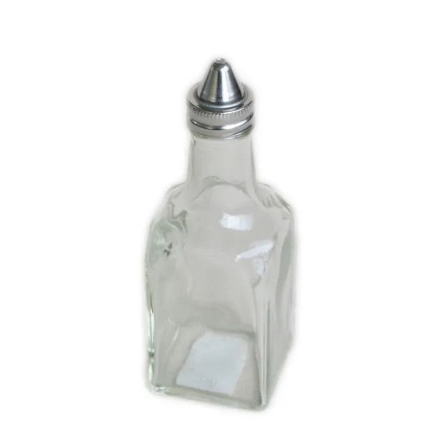 Elegant 180ml glass vinegar bottle with a stainless steel top, perfect for storing and serving oils and vinegars.