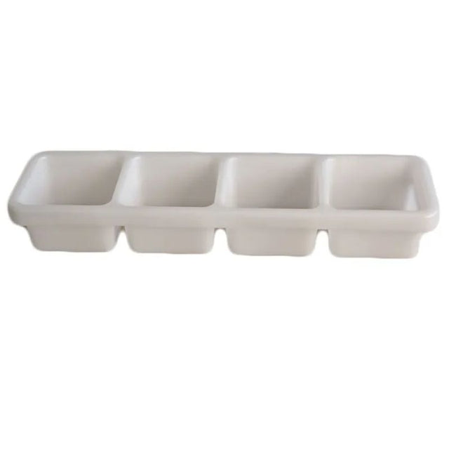 Versatile white Bar Caddy Plastic with four compartments for organizing bar essentials like condiments and straws.