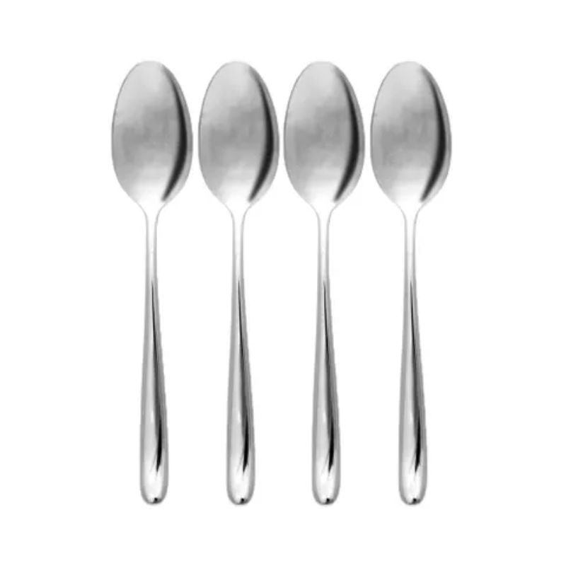 Set of four Aero Dawn dessert spoons, 180mm, made from durable 18/10 stainless steel with a sleek, modern design.