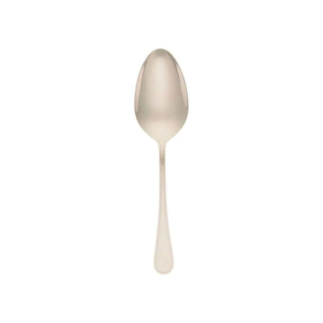 Elegant Mirabelle Serve Spoon in 18/10 stainless steel, 250mm long, perfect for serving salads and pasta with sophistication.