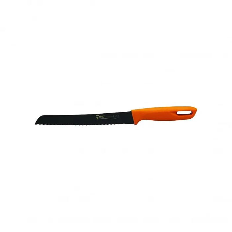 Serrated Ivo Bread Knife with 205mm stainless steel blade and ergonomic titanium orange handle for effortless slicing.