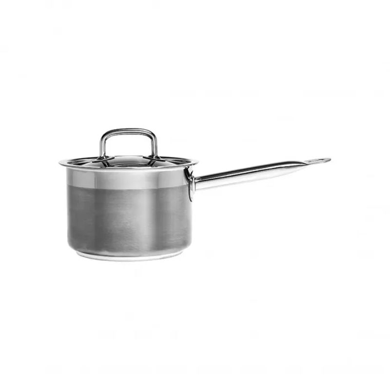 Chef Inox 1.2L stainless steel saucepan with lid, perfect for sauces, soups, and boiling vegetables. Durable and ergonomic design.