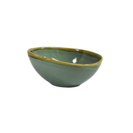 A stylish 210mm aqua green triangular bowl by TABLEKRAFT, perfect for serving appetizers and desserts at any occasion.