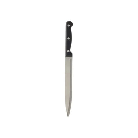 Premium 200mm carving knife with black ergonomic handle, ideal for precise slicing of meats and vegetables.