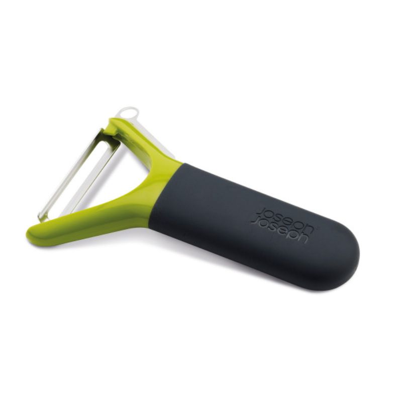 Joseph Joseph Multi-Peel Y Shaped Peeler with stainless steel blades, ergonomic handle, and three peeling functions.