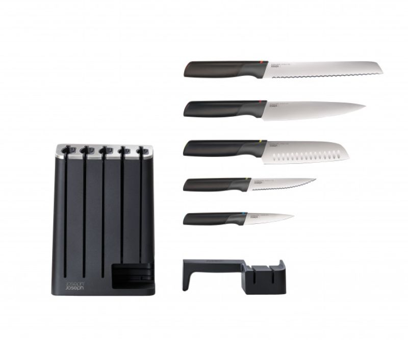 5-piece Joseph Joseph Elevate Knives Set with a sleek block, featuring weighted handles and precision stainless steel blades.