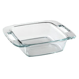 Pyrex Easy Grab Square Baking Dish Set of 4, 20cm, with ergonomic handles, durable glass, and stain-resistant surface.