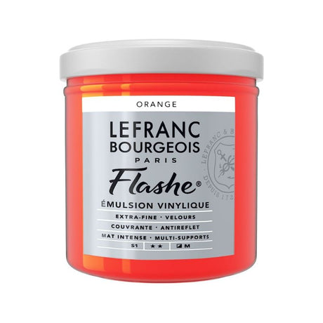 Vibrant 125ml tube of LEFRANC & BOURGEOIS Flashe Orange acrylic paint, ideal for artists and crafters seeking rich color and smooth finish.