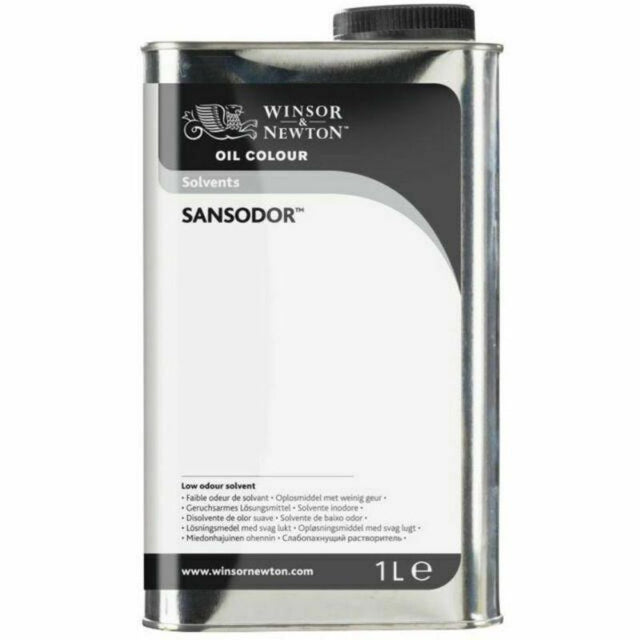 WINSOR & NEWTON Sansodor Low Odor Solvent 1 Litre, ideal for oil painting with a low-odor formula for a pleasant experience.