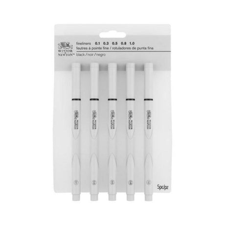 WINSOR & NEWTON Black Fineliner Set of 5 in assorted nib sizes, ideal for precision sketching with water-resistant ink.