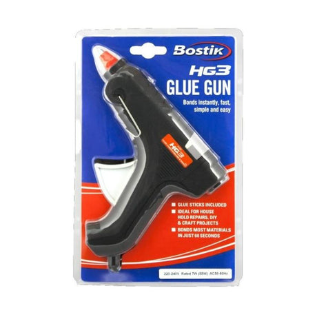 BOSTIK HG3 Glue Gun: a versatile tool for crafting with quick heat-up, precision grip, and mess-preventing drip tray.