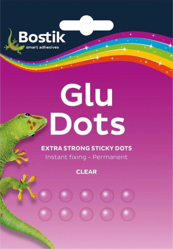 BOSTIK Glu Dots Xtra Strong - 64 double-sided adhesive dots for secure, mess-free bonding on various surfaces.