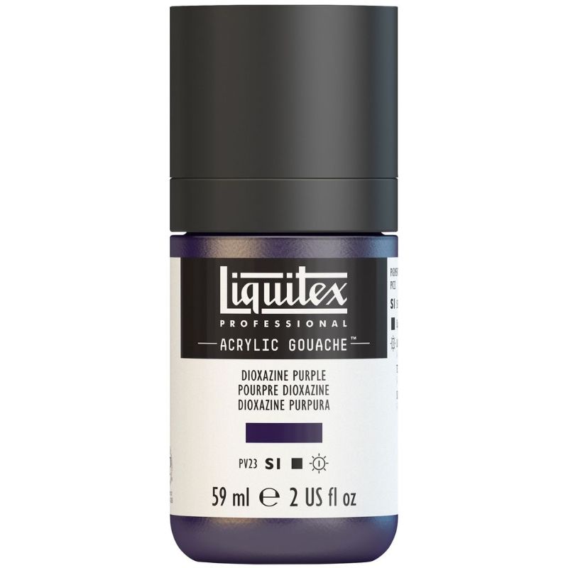 LIQUITEX 59ml Acrylic Gouache in Diox Violet 186 S1, showcasing vibrant, opaque color and smooth, matte finish for artists.