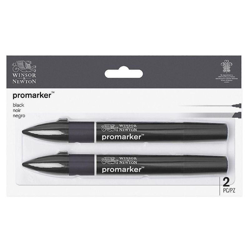 Twin-tipped WINSOR & NEWTON Promarker in black for precise detailing and smooth coverage, perfect for artists and designers.