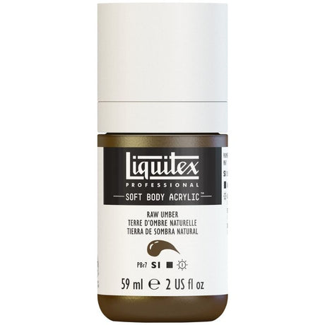 Squeeze tube of Raw Umber 331 S1 LIQUITEX soft body acrylic paint, 59ml, perfect for smooth application and vibrant artwork.