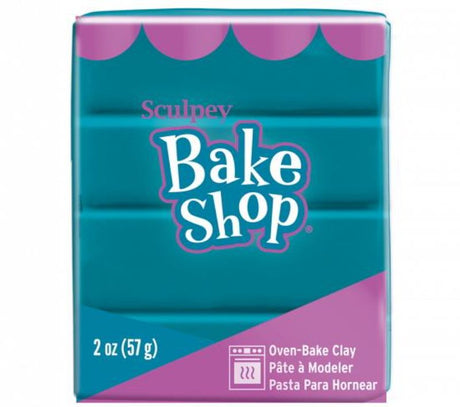 Vibrant turquoise Sculpey Bake Shop clay, ideal for creative projects, safe for kids, and easy to mold.