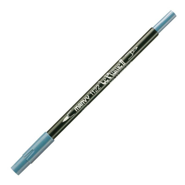 MARVY LE PLUME II Dualtip Marker in Steel Blue 17 features a brush tip and fine nib for versatile coloring and blending.