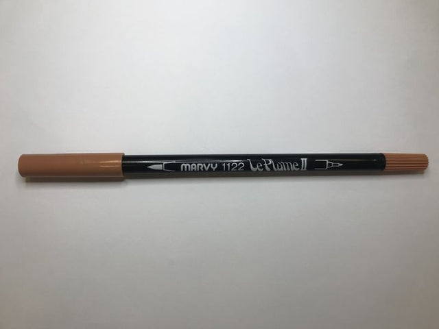 Light brown dual tip marker with a large brush and fine tip, perfect for artists and crafters seeking versatile coloring tools.