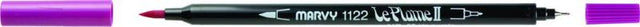 Dual tip Marvy Le Plume II marker in Iris Purple 55, featuring a brush tip for bold strokes and fine tip for details.