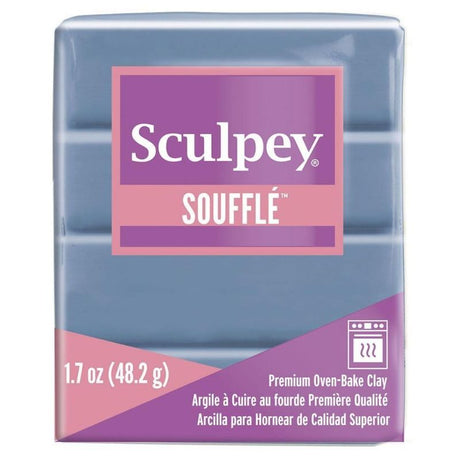 Lightweight polymer clay SCULPEY SOUFFLE 48G in Bluestone, perfect for intricate designs and a suede finish after baking.